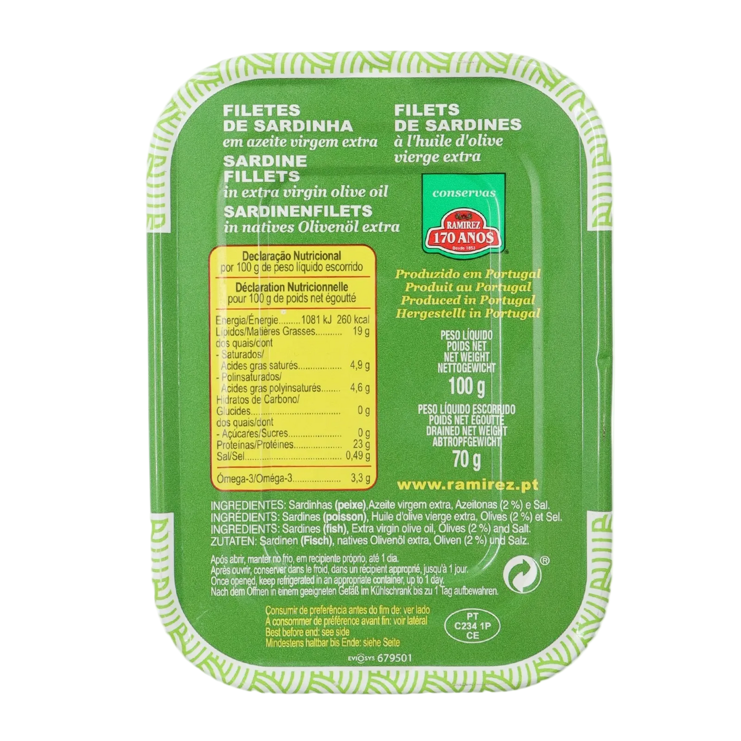 Ramirez boneless sardine fillets in extra virgin olive oil (Ugly Tin)